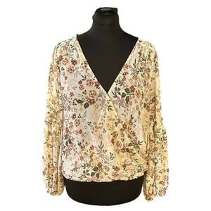 Lovestitch Sheer Floral Print Bohemian Wrap Blouse Size L